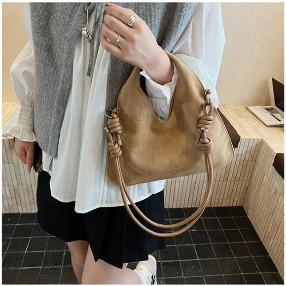 Chic Khaki Faux Suede Small Crossbody Bag for Women Travel Work - Picture 3 of 6